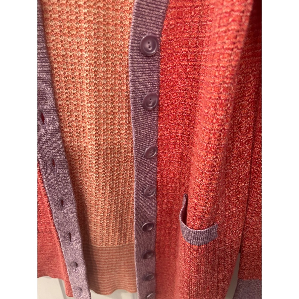 Marc by Marc Jacobs Colorblock Waffle Knit Cardigan Sweater Orange Purple Mens M - Picture 2 of 8